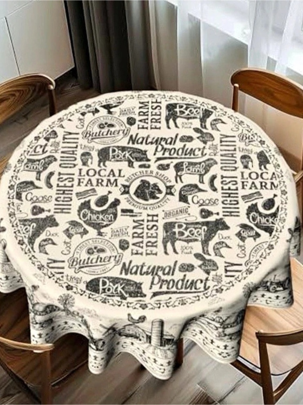Farmhouse Print Round Tablecloth